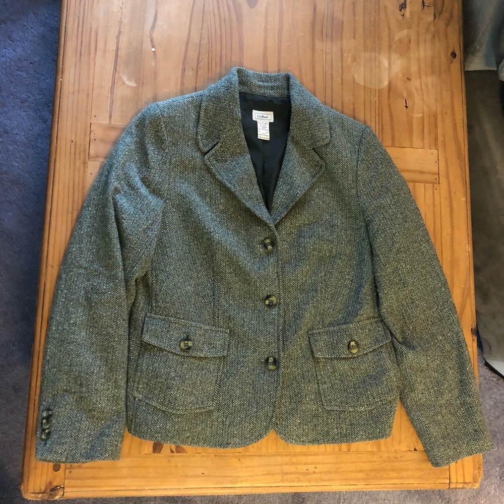 LL Bean Fern Green Speckled Wool Blazer